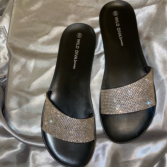 Shoes - Black with rhinestone sandals. Size 8